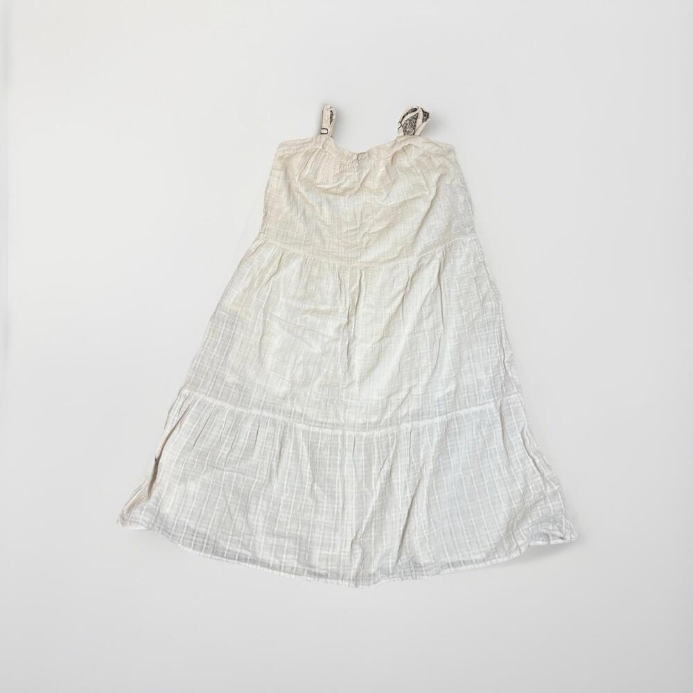 White Tiered Sundress Size Large Boho Gauze Cotton Midi Dress Cottage Core Strap
